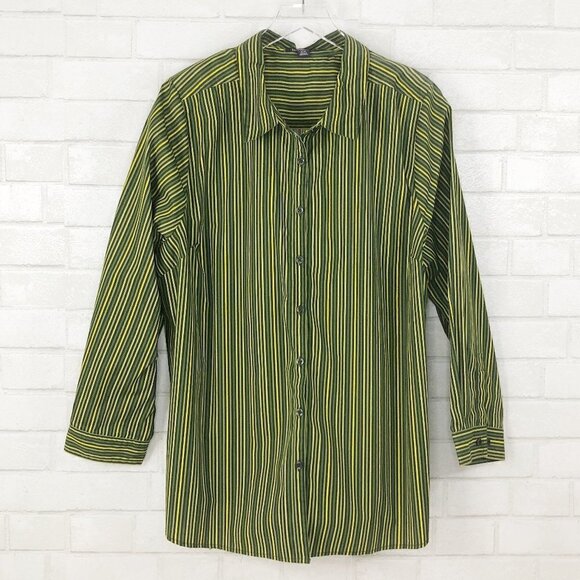 Roaman's Green & Yellow Multi Stripe Button Down Shirt Women's Size 22W - Picture 1 of 5